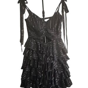 MABLE Black Sequin Ruffle Mini Dress Women’s Size S